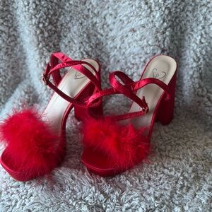 Elegant Red Feathered Women's Heels